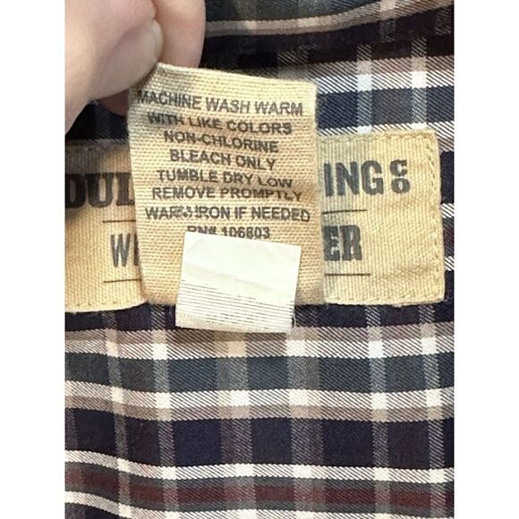 Duluth Trading Wrinkle Fighter Button Shirt Blue Cotton Oxford Plaid Men's Large - Picture 3 of 6